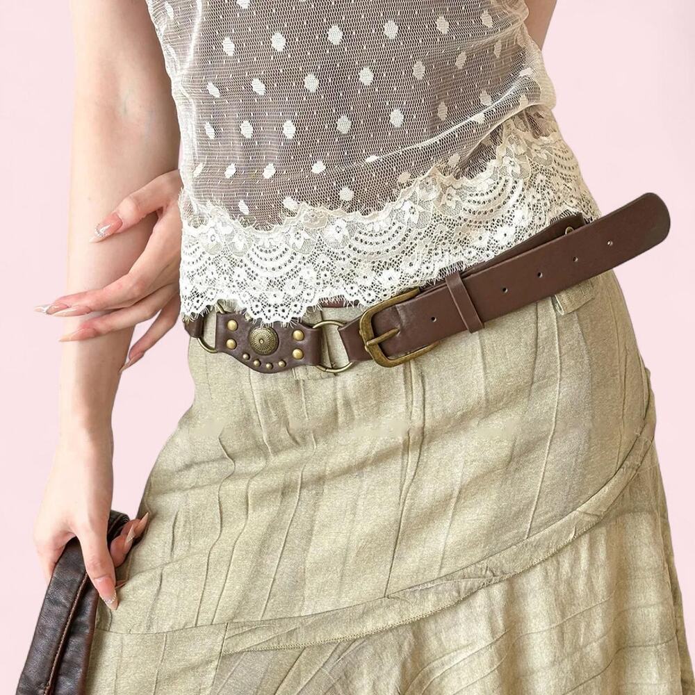 Brown faux leather concho belt  Boho western fairycore vintage y2k